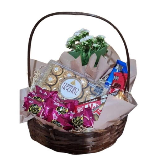 Cesta de Chocolates e Flor da Fortuna