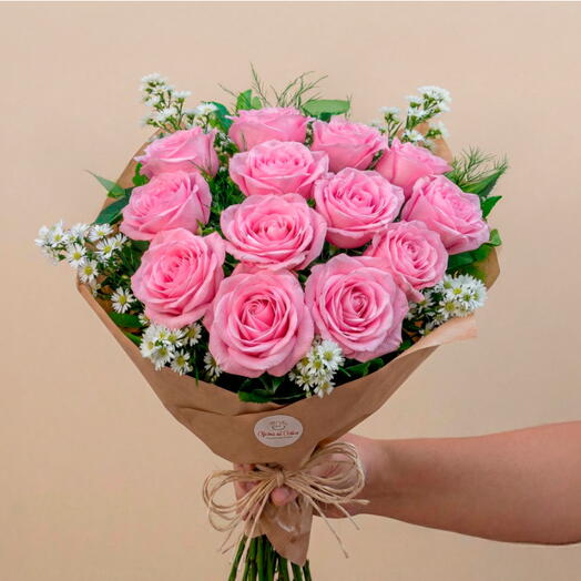 Buquê Personalizado com 12 Rosas Naturais - Escolha a Cor da Rosa: Branca, Azul, Cor de Rosa, Amarela, Lilas, Lady, Rosa Cha