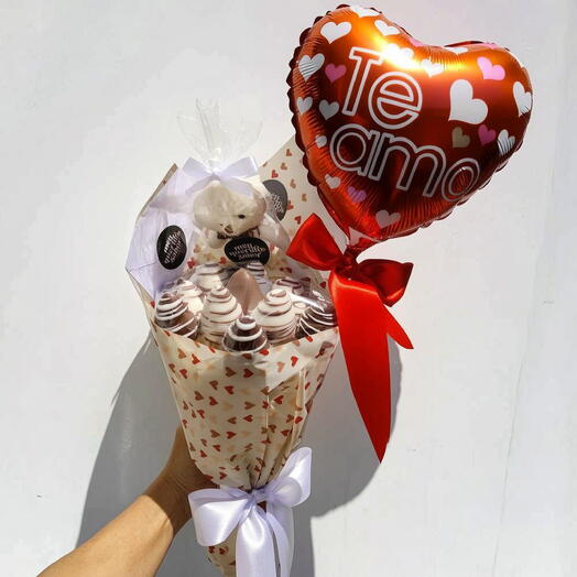 Dia das Mães - Buquê de chocolate com morangos Felicidade + kit