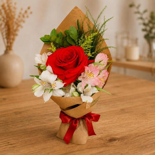 Buquê Rosa Vermelha com Gerberas