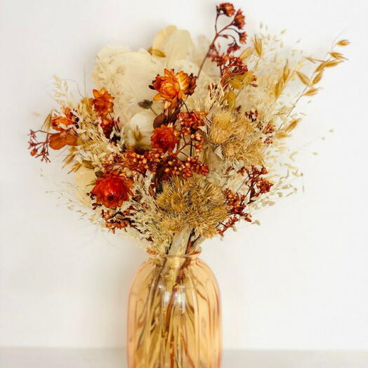 Arranjo Flores Desidratadas Vaso Vidro