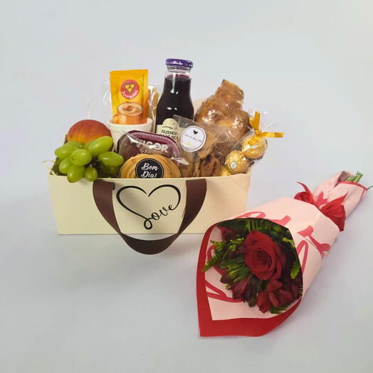 Box Love Especial Dia dos Namorados de Cafe da Manhã com Buque