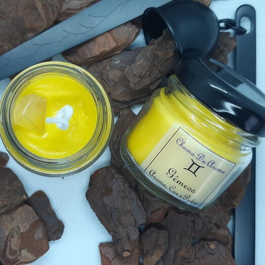 Gêmeos Vela Aromatica Signo Cor Aroma Pedra Mini