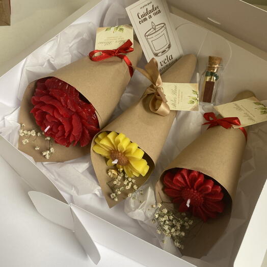 Caixa com 3 Buquês de Velas Aromaticas + Brinde
