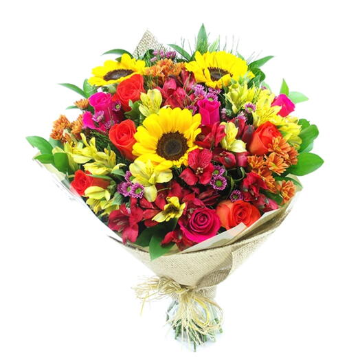 Buquê Glorioso com Mix de Rosas e Girassois