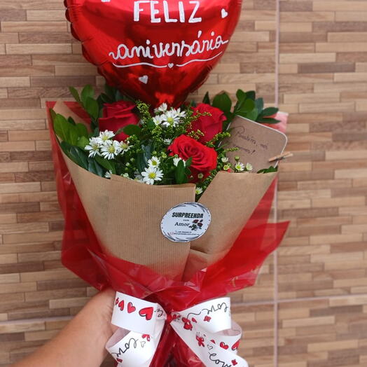 BUQUÊ + BALÃO CORAÇÃO