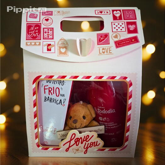 Kit Presente Natura "Love You" com Meu Primeiro Humor, Creme Tododia e Ursinho