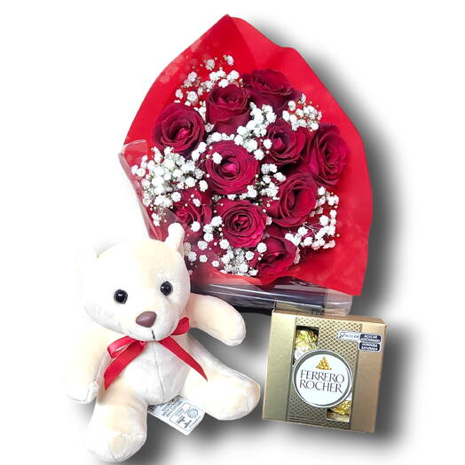 Kit Ursinho Ted e Rosas Vermelhas