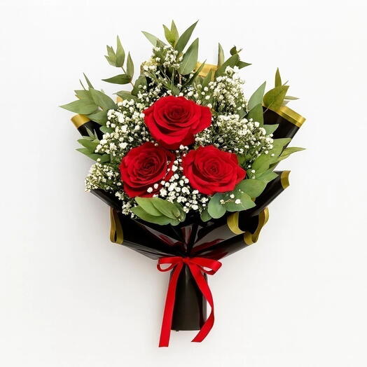 Buquê de 3 Rosas Completo Estilo Coreano