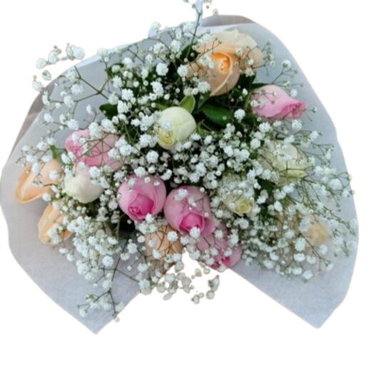 Buquê Simples Com 15 Rosas Tons Suaves