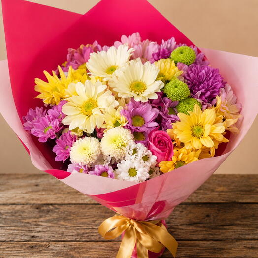 Buquê Floral Mix de Margaridas e Crisântemos
