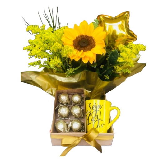 Cesta de Presente Seja Luz com Girassol