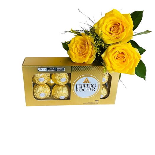Buquê 3 Rosas Amarelas e Ferrero
