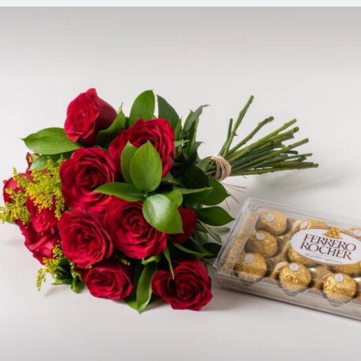Buquê de Rosas Vermelhas e Chocolate