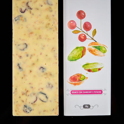 Tablete de Chocolate Branco com Cranberry e Pistache (80g)