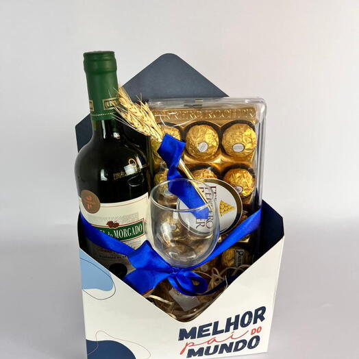 Caixa Envelope Melhor Pai do Mundo Com Vinho e Ferrero Rocher
