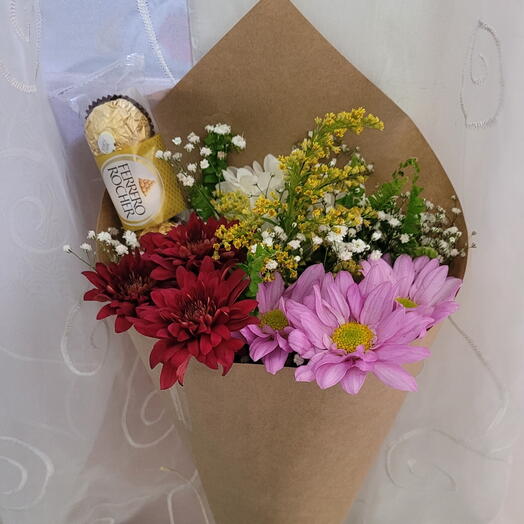 Mini Bouquet de Margaridas com Ferrero Rocher 3 Unidades