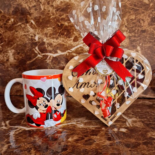 Kit Dia dos Namorados Caneca + Coração "Com Amor" com Sonho de Valsa/Ouro Branco