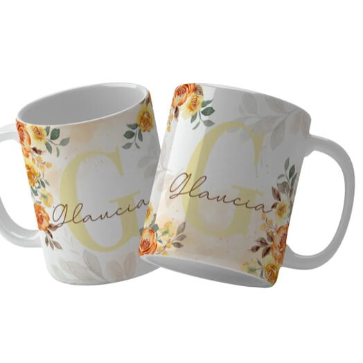Caneca Personalizada Alfabeto Floral com Letra e Nome 1