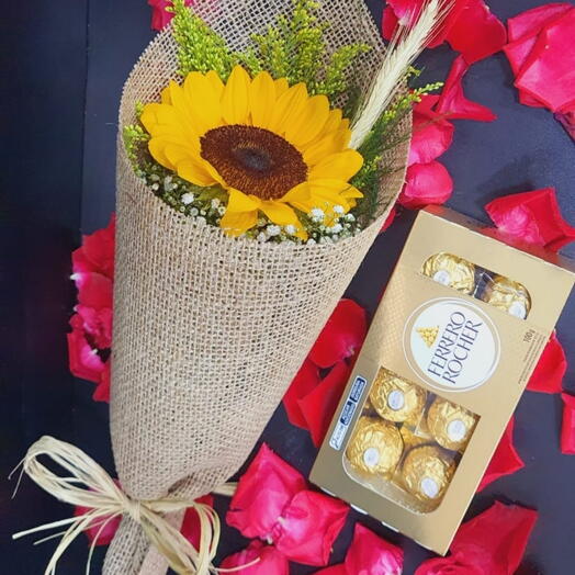 Girassol Solitario na Tela e Ferrero Roched 100g