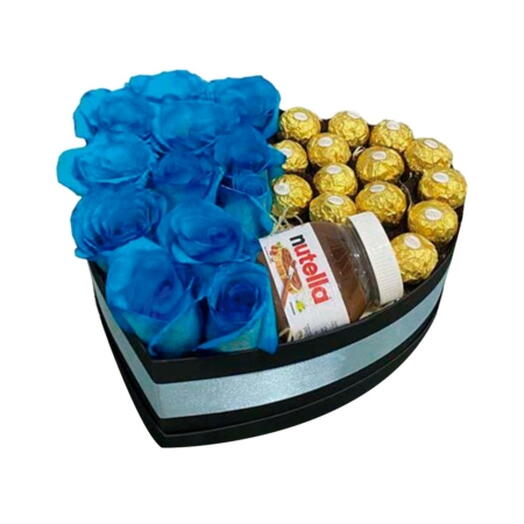 BOX de ROSAS AZUIS+FERRERO+NUTELLA