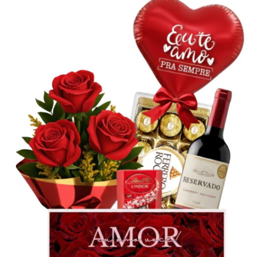 Cesta Amor EU AMO VOCÊ - Rosas Vermelhas