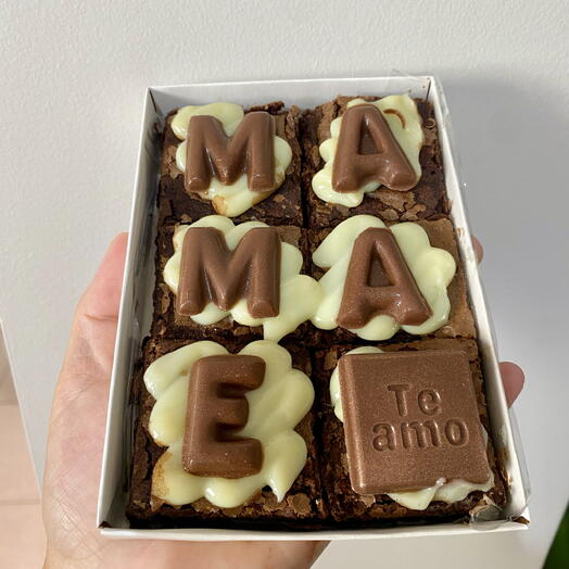 Caixa 6 Brownies com Apliques Chocolate Mamãe te amo