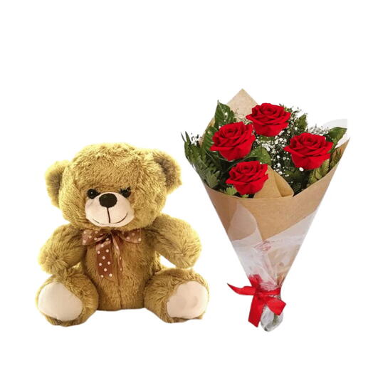 Buquê de Flores com Urso