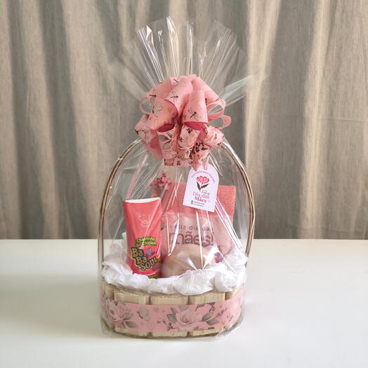 Cesta dia das Mães com toalha de rosto personalizada