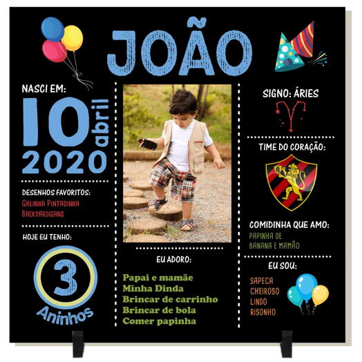 Quadro em Cerâmica Personalizado Aniversario Criança