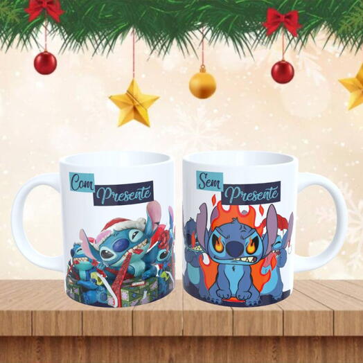 Caneca Natal - Stitch Com Presente/Sem Presente
