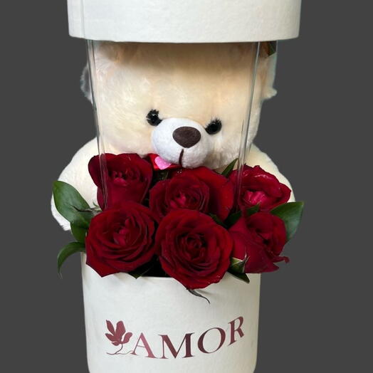 Flores em caixa com pelucia