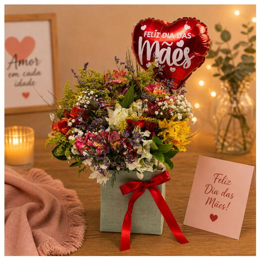 Buquê Flores com Balão Mãe