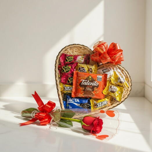 Cesta Coração com Rosa + Chocolates
"Dia das Mães "