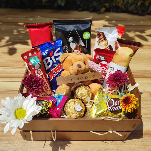 Cesta de Chocolate Media- Escolha o urso e a flor