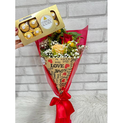 Buquê com 2 Rosas Naturais E Ferrero Rocher