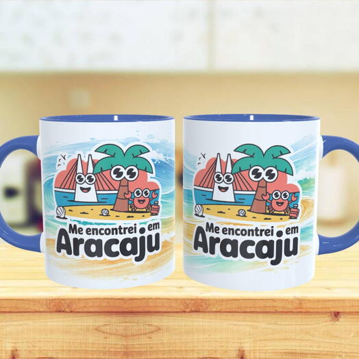 Caneca Souvenir de Aracaju - Me encontrei em Aracaju - Azul