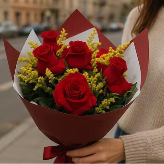 Buquê de Rosas Naturais Vermelhas | 6 Botões