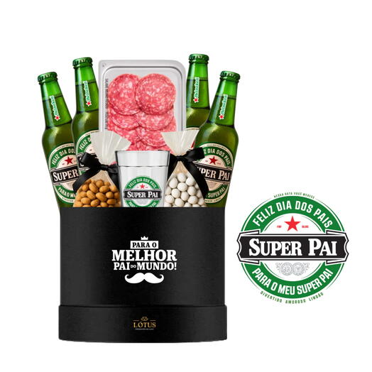 Cesta Para o Melhor Pai do Mundo com Cervejas Heineken e Copo Exclusivo