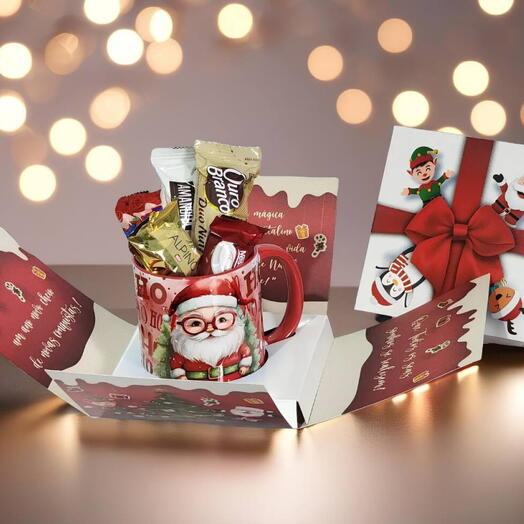 Caixa Explosão de Natal com Caneca Personalizada e Chocolates