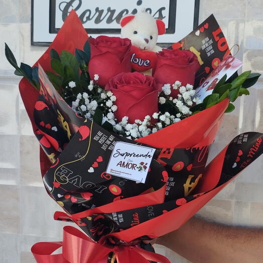 BUQUÊ COM PELUCIA PEQUENA+CARTA