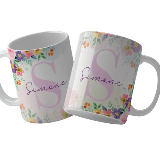 Caneca Personalizada Alfabeto Floral com Letra e Nome 3