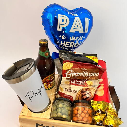 Cesta Com Cerveja Artesanal Copo Termico e Petiscos