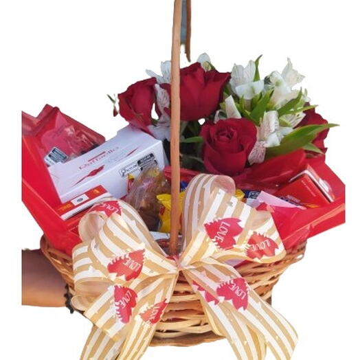 CESTA CAFE COM FLORES