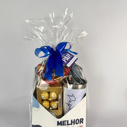 Caixa Envelope Com Copo Termico Personalizado com Escrita Chocolate e Salgadinho