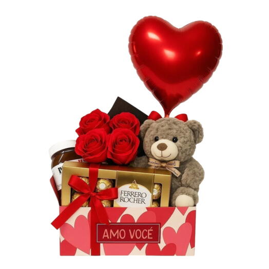 Cesta Amo Você + Balão de Coração