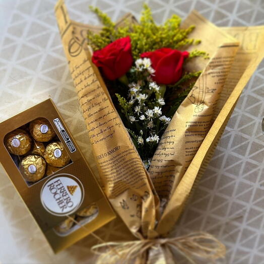Ramalhete 2 rosas e ferrero