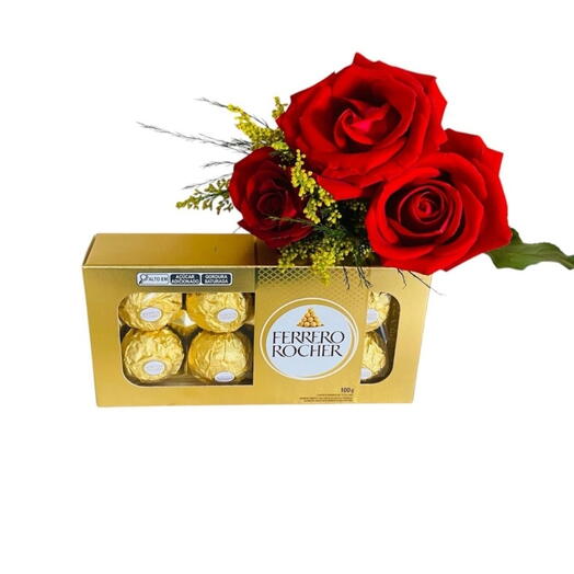 Buquê 3 Rosas Vermelhas + Ferrero