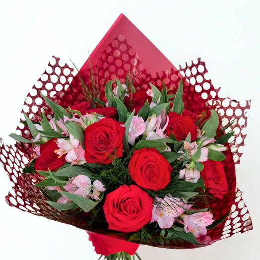 Bouquet 12 Rosas Colombianas com Alstroemerias