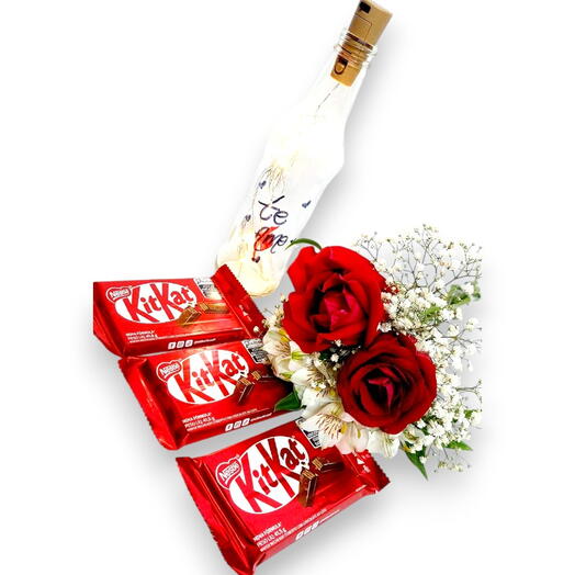 Rosas Vermelhas + Garrafa Te Amo + Kitkat